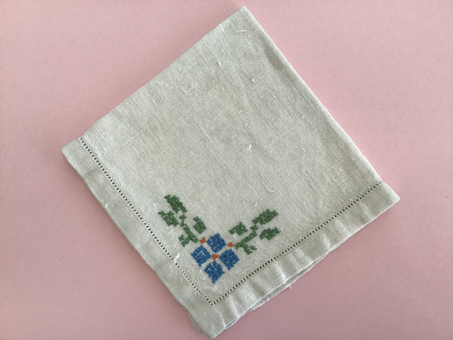 Linen Embroidered Tea Napkins: Set of 4