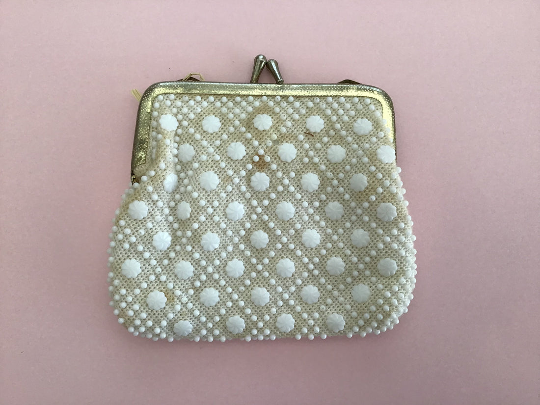 Ivory Beaded Purse Small