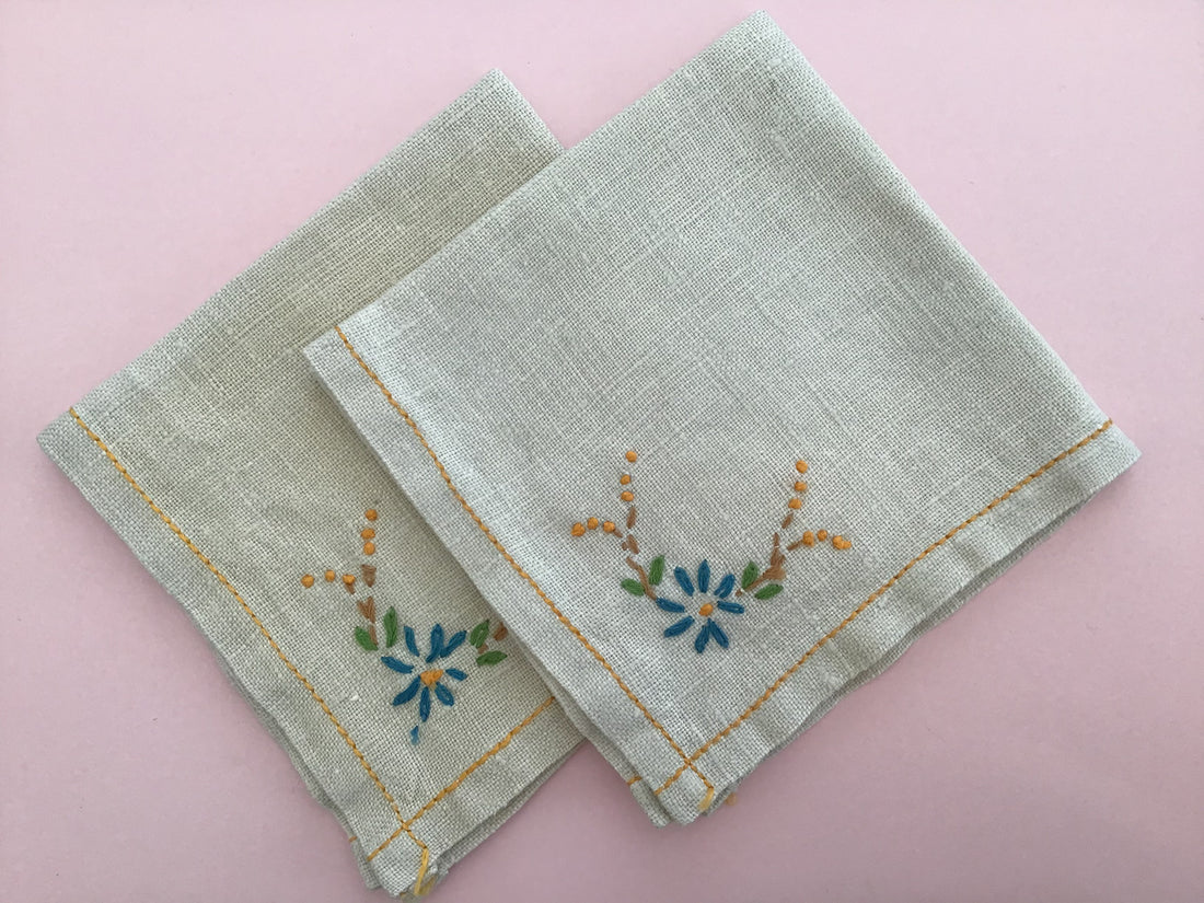 Linen Embroidered Tea Napkins - Set of 2