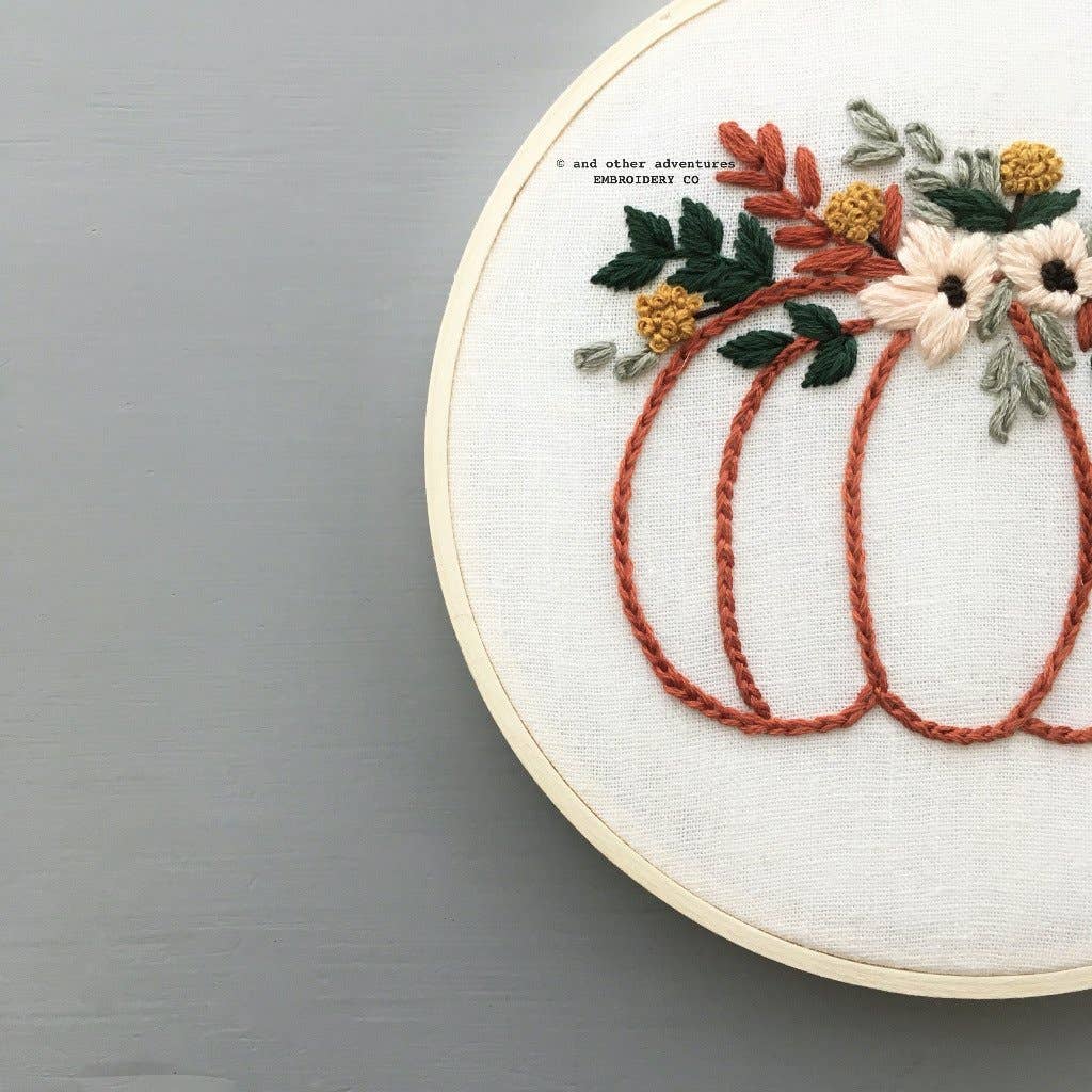 Embroidery Kit - Rust Floral Pumpkin