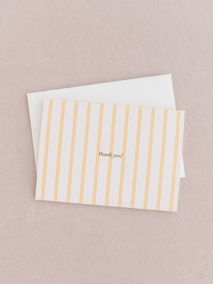 Set of 8 French Stripe Yellow and Blush Foil Thank You Notes