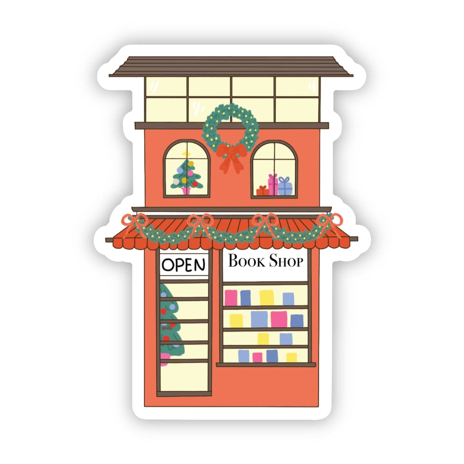 Book Store Scene Christmas Sticker