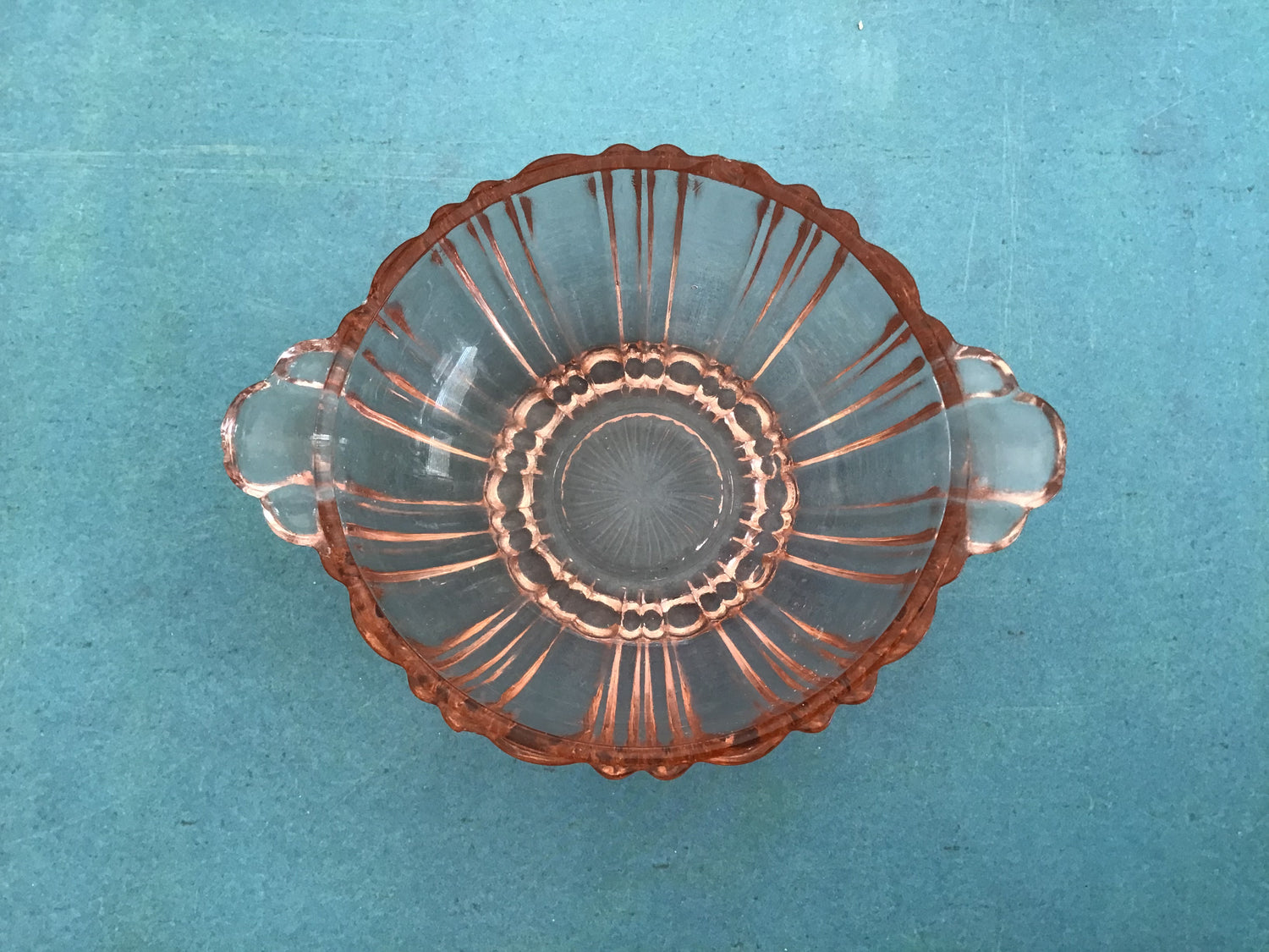 Pink Depression Glass Mini Bowl with handles