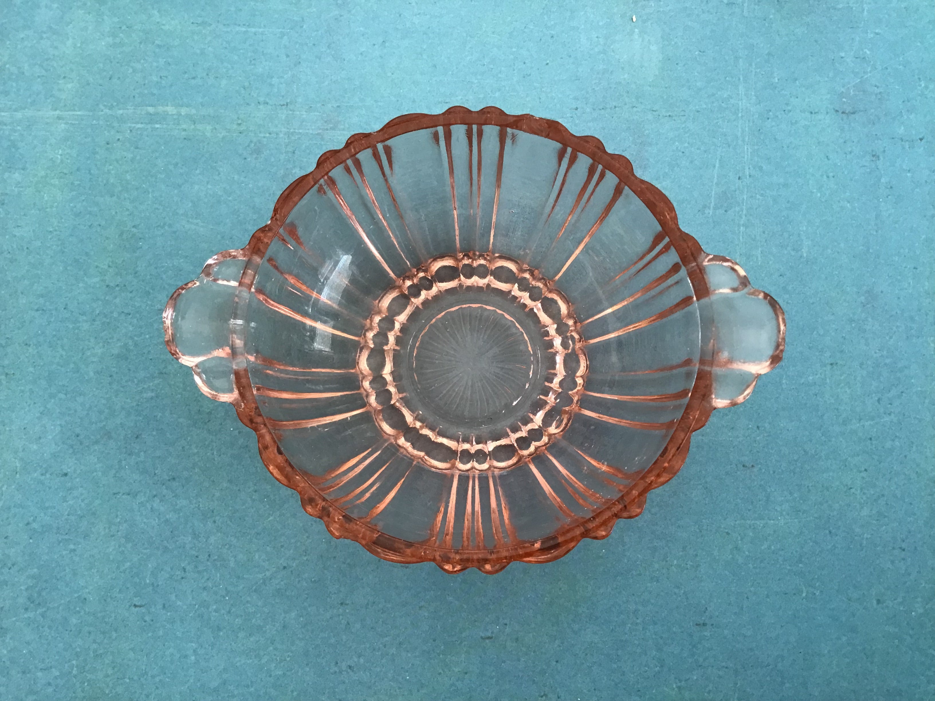 Pink Depression Glass Mini Bowl with handles