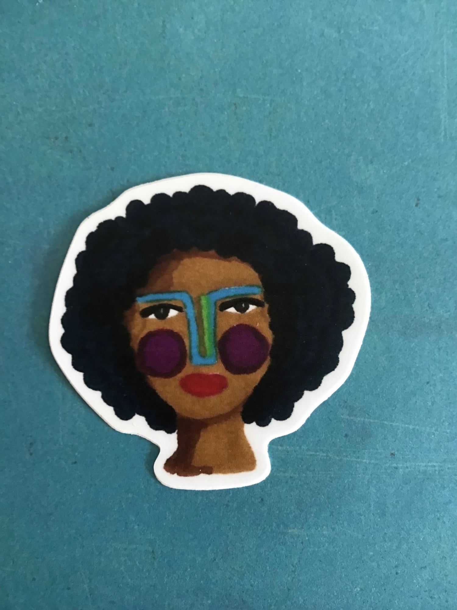 Woman Face Sticker (Blue Hair)