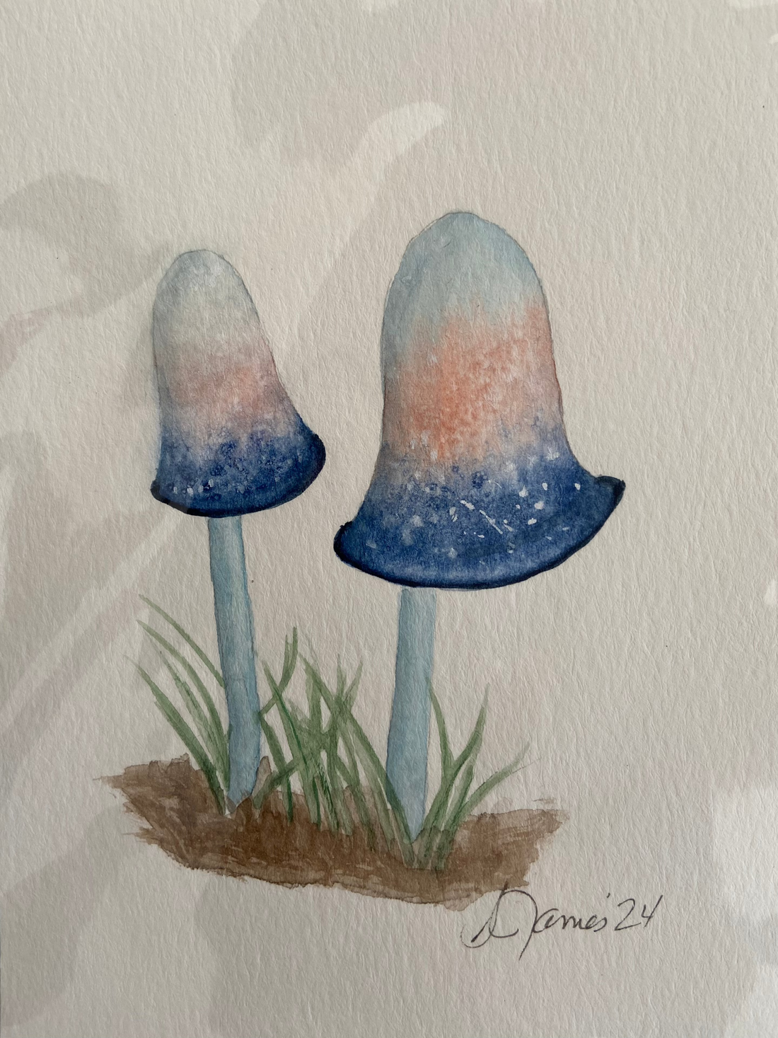 Susie James Watercolor Blue Mushrooms