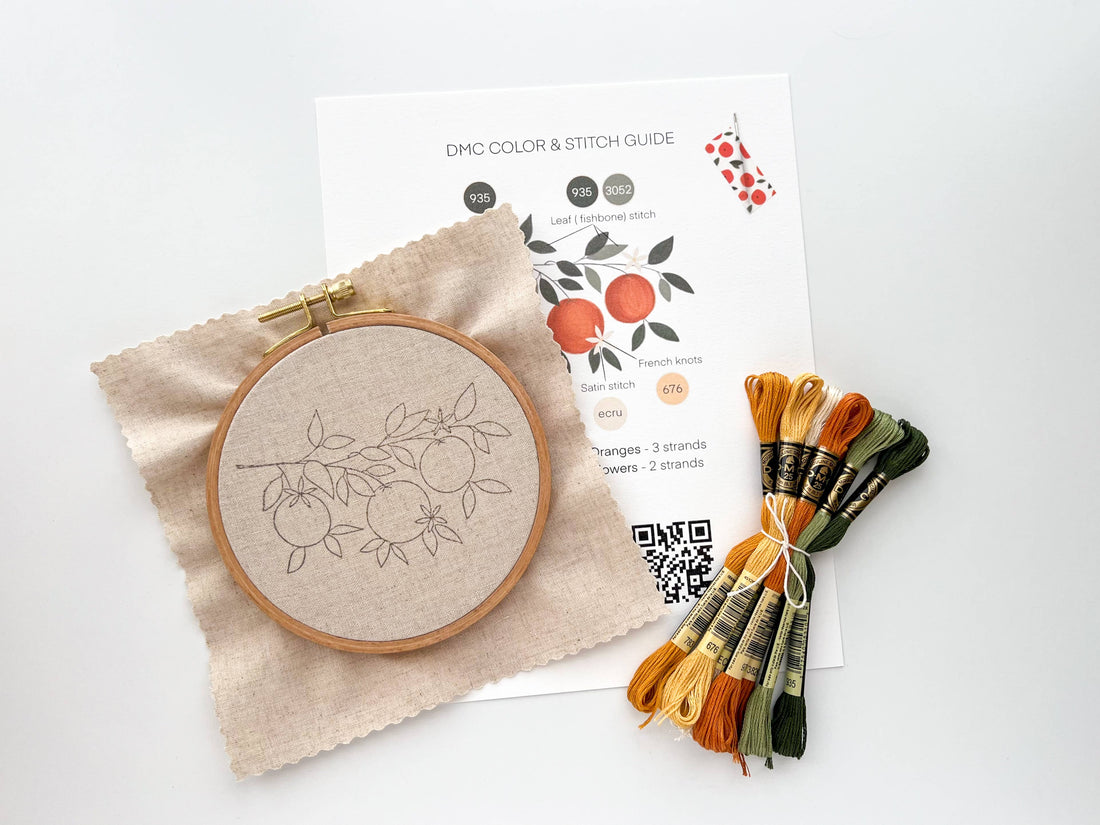 Orange Branch Embroidery DIY kit, beginner embroidery kit