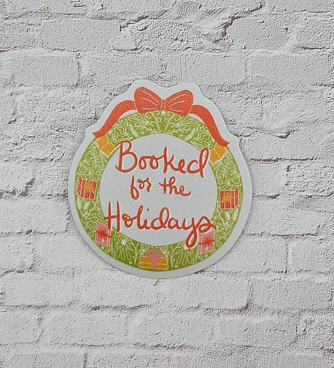 Booked for the Holidays Book Wreath Sticker for Book Lovers