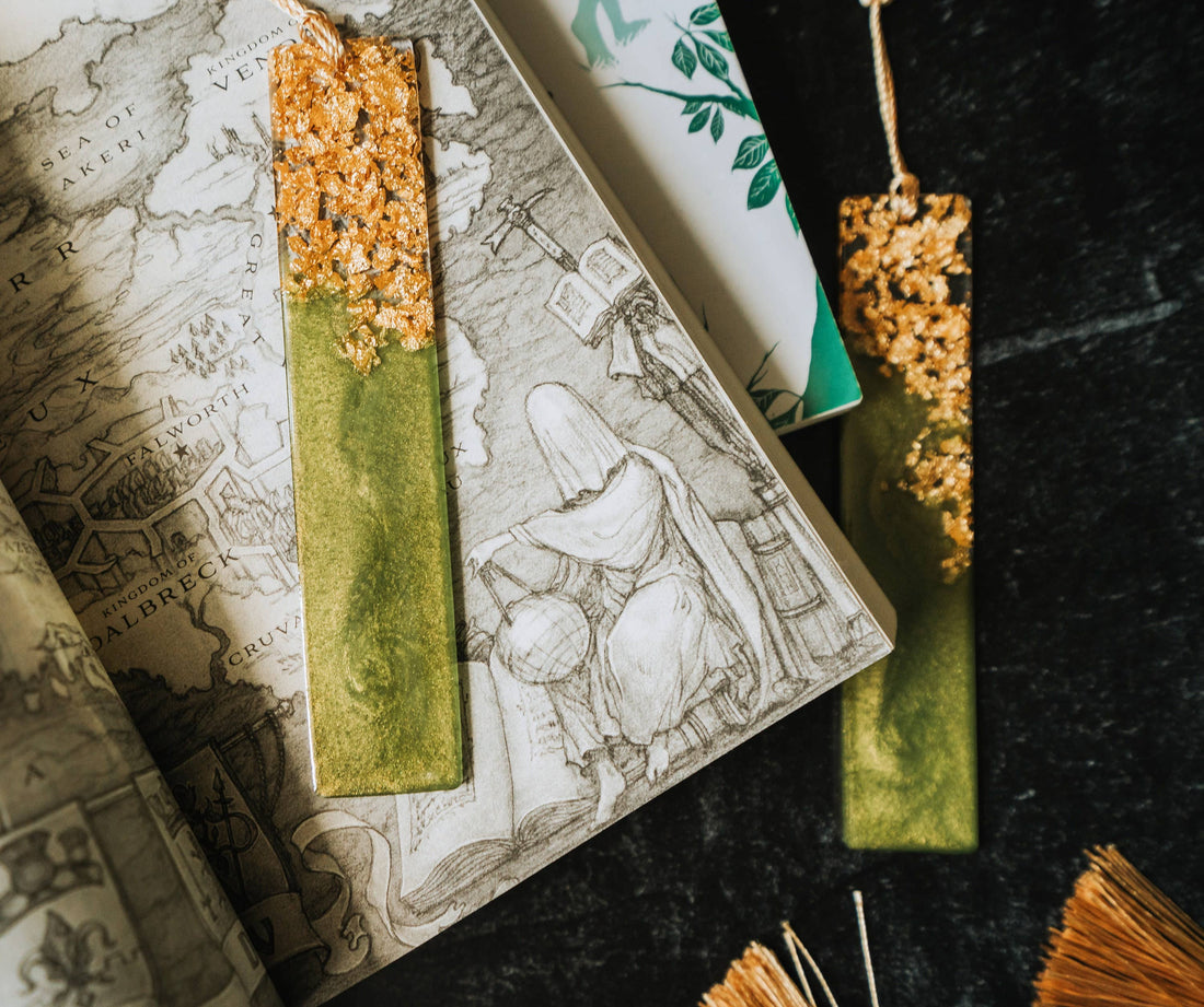 Olive Green &amp; Gold Resin Bookmark