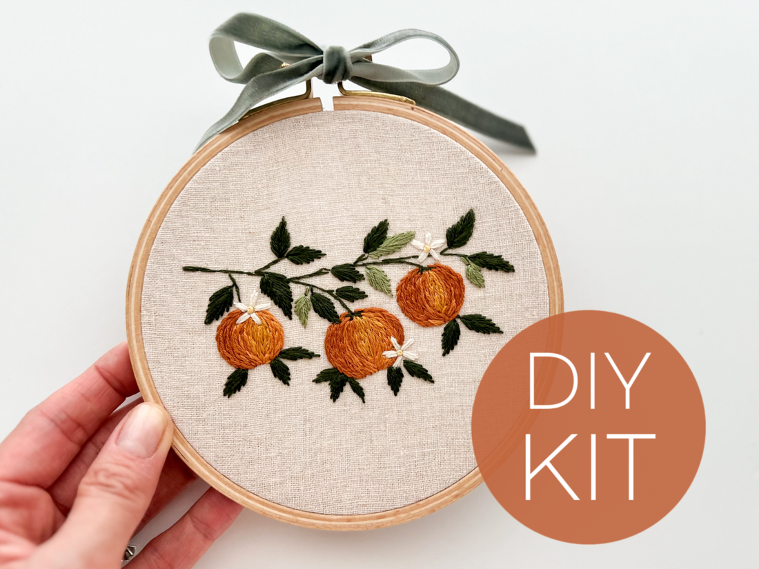 Orange Branch Embroidery DIY kit, beginner embroidery kit