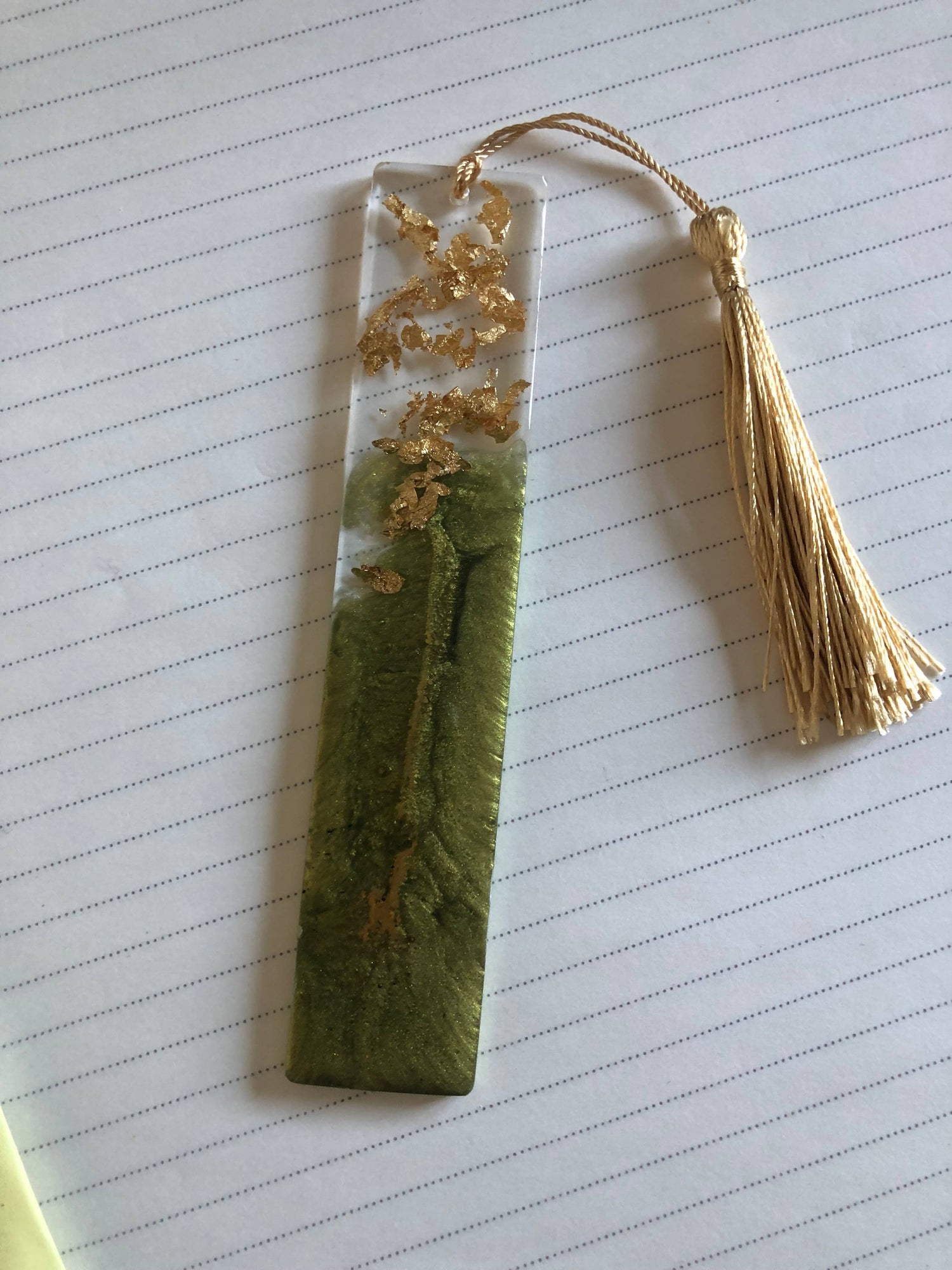 Green &amp; Gold Resin Bookmark