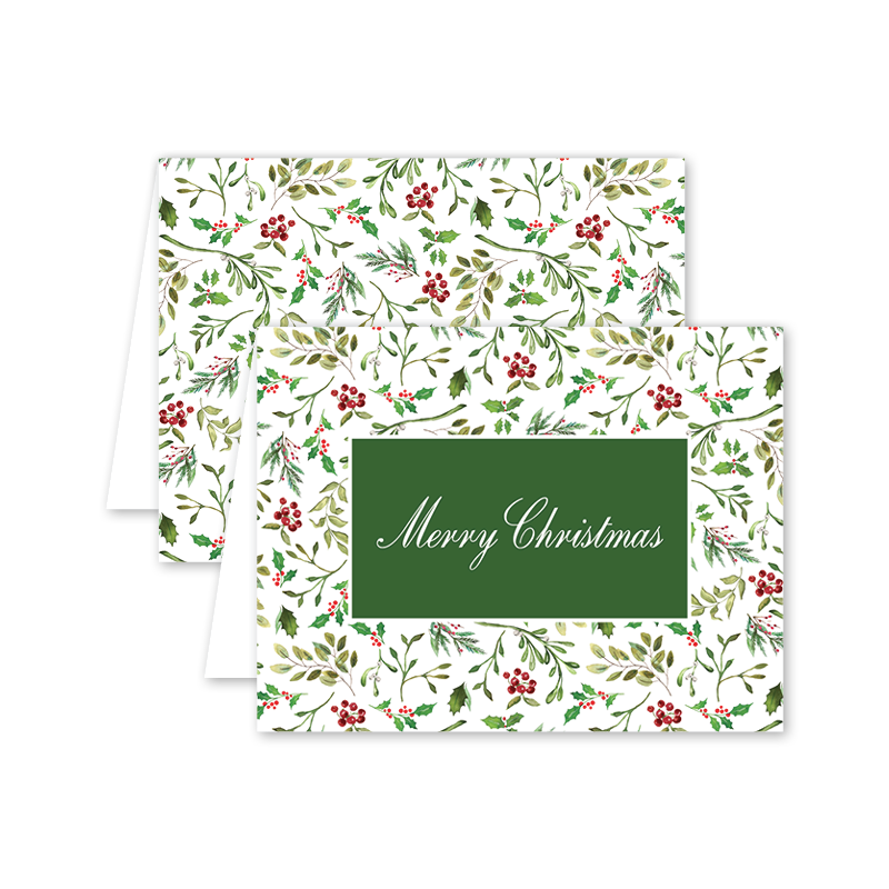 Merry Christmas w/Greenery Border - Set of 8