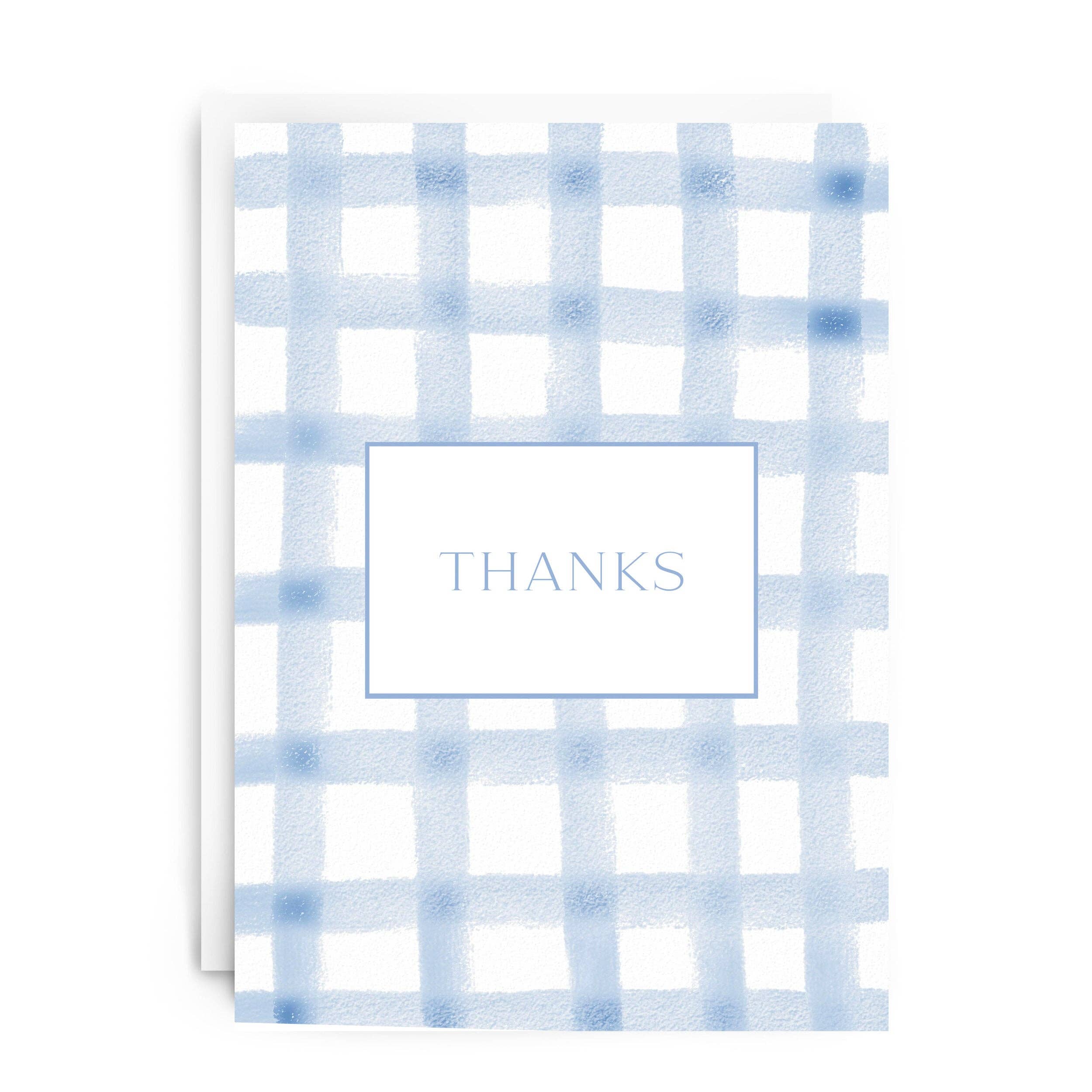 &quot;Thanks&quot; Blue Gingham Greeting Card