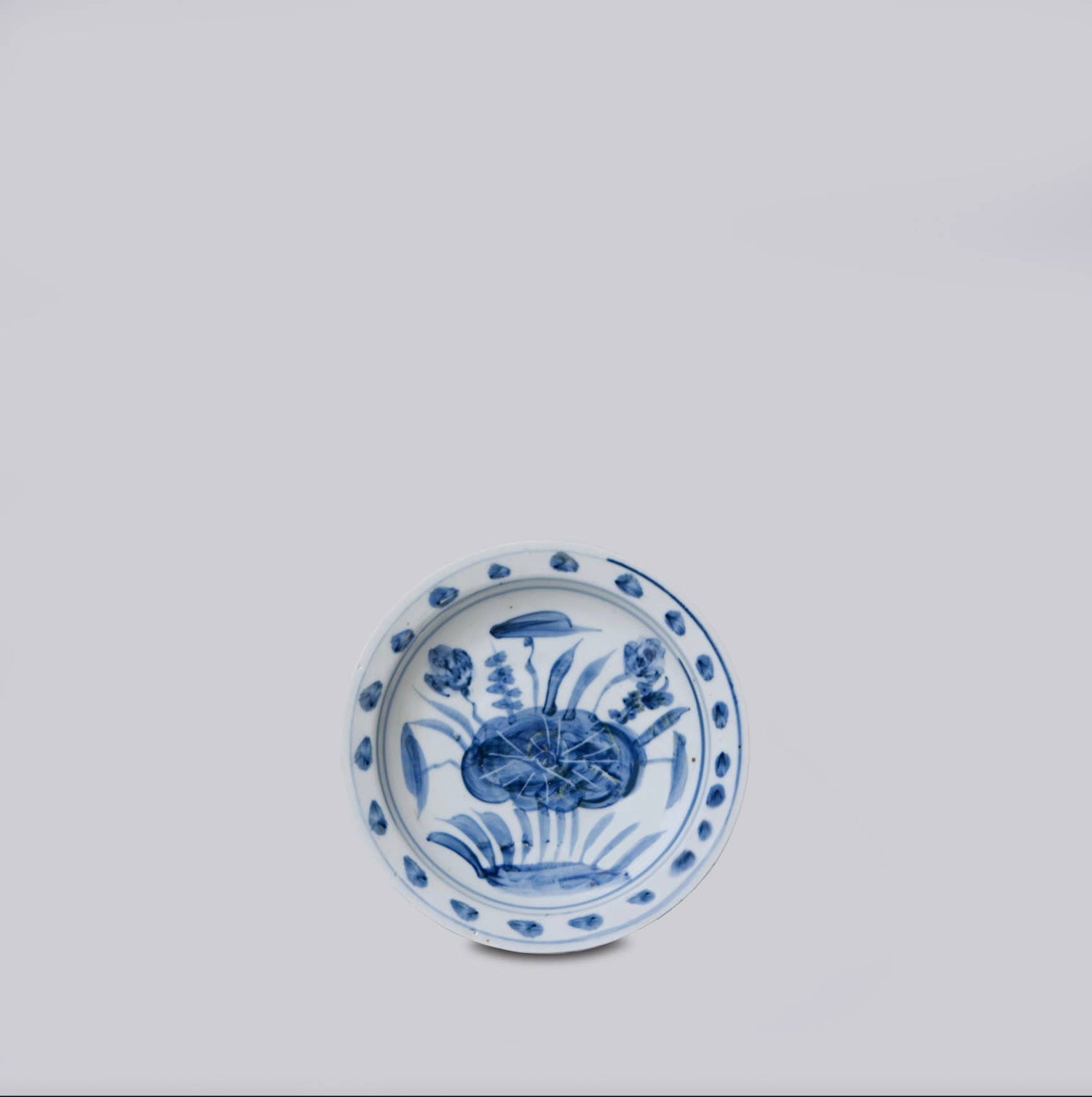 7&quot; Porcelain Lotus Dish - Blue and White