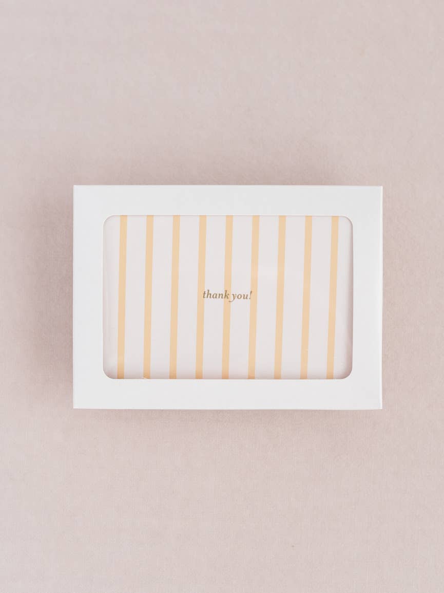 Set of 8 French Stripe Yellow and Blush Foil Thank You Notes